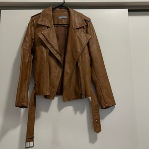 Brown leather biker jacket